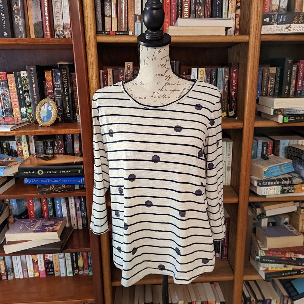 SKIES are blue black and white stripe polkadot long sleeve t euc sz l